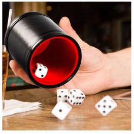 Gobelet à dés en cuir – Accessoire de magicien professionnel (avec 5 dés)